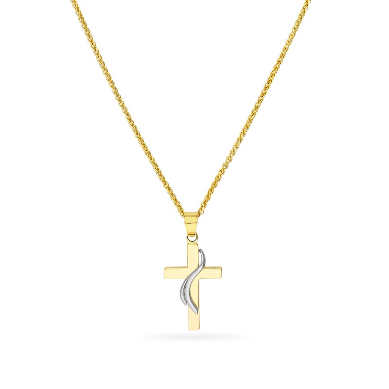 Main Image 1 of Cross with Ribbon Pendant in 10K Two-Tone Gold