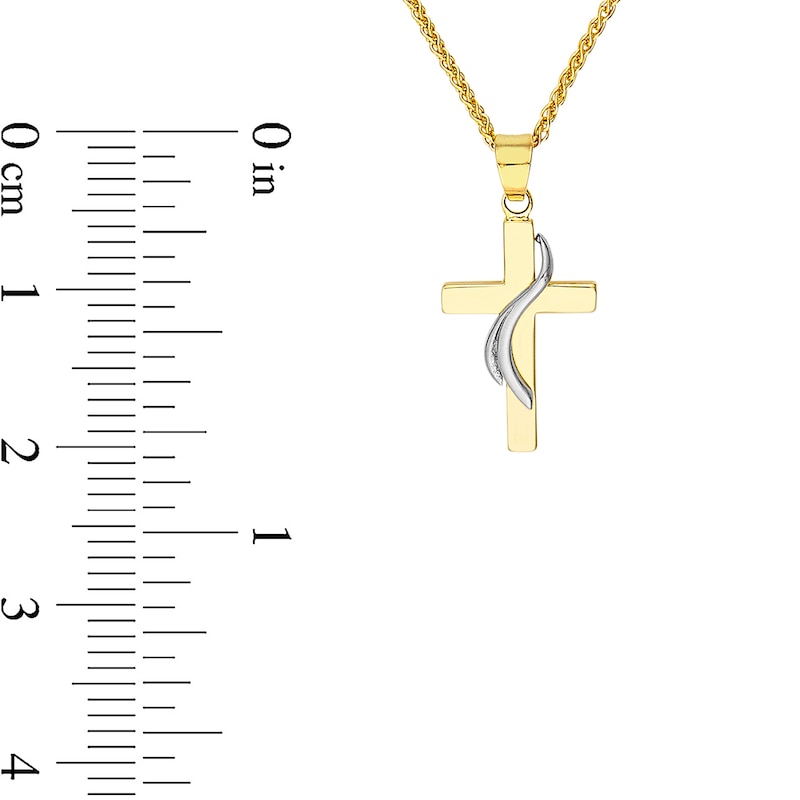 Main Image 2 of Cross with Ribbon Pendant in 10K Two-Tone Gold