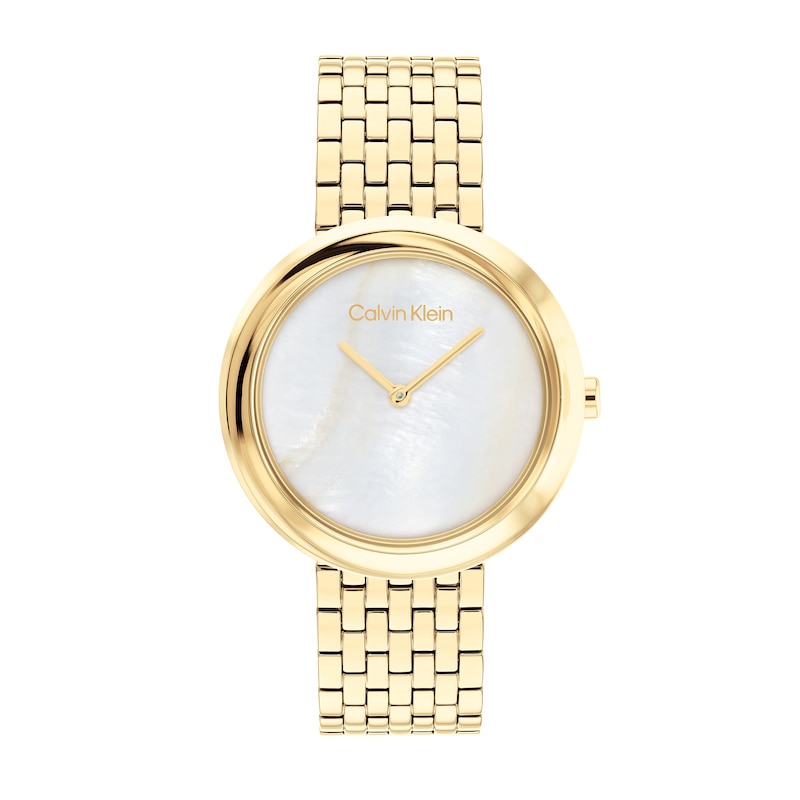 Ladies\' Calvin Klein Gold-Tone IP Watch with Mother-of-Pearl Dial (Model:  25200321) | Zales