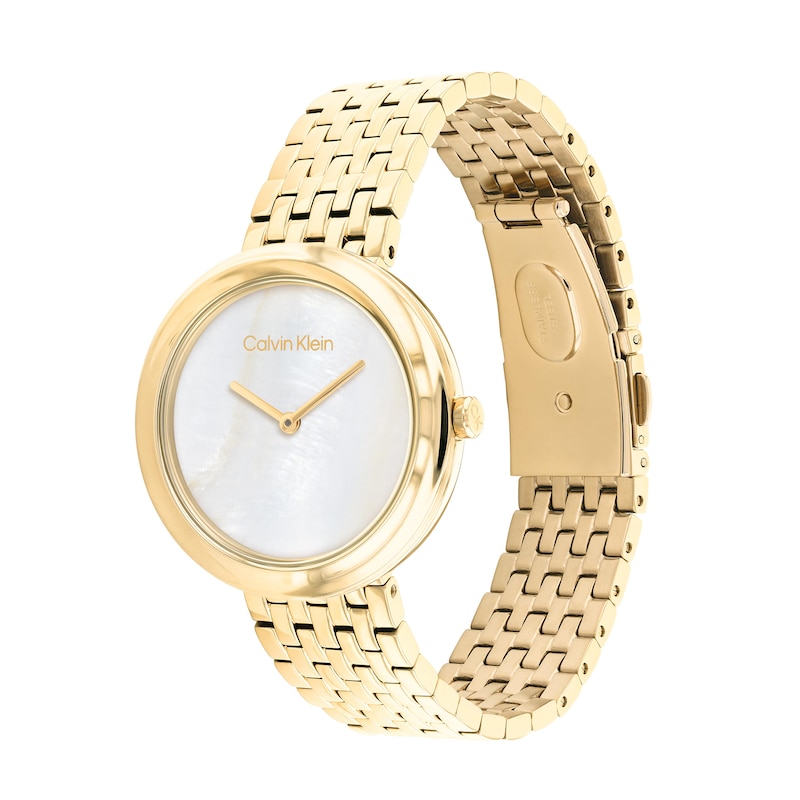 Ladies\' Calvin Klein Gold-Tone IP Watch with Mother-of-Pearl Dial (Model:  25200321) | Zales