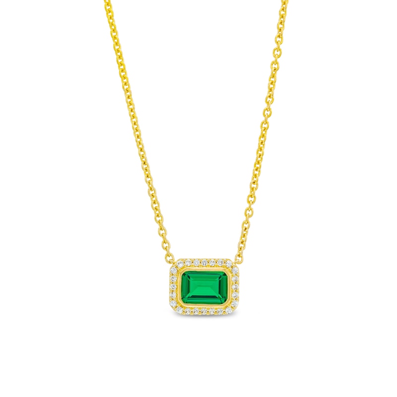 Sideways Emerald-Cut Lab-Created Emerald and White Lab-Created Sapphire Frame Necklace in 10K Gold - 17"