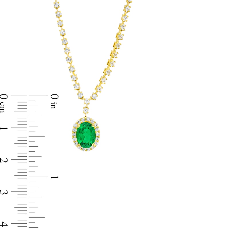 Oval Lab-Created Emerald and White Lab-Created Sapphire Frame Chain Necklace in 10K Gold - 17"