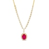 Thumbnail Image 0 of Oval Lab-Created Ruby and White Lab-Created Sapphire Frame Chain Necklace in 10K Gold - 17"