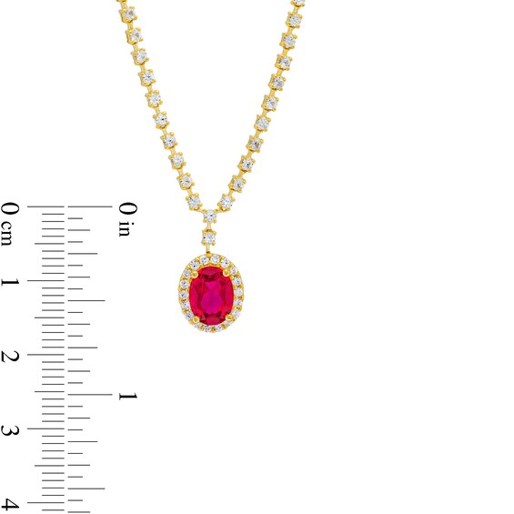 Oval Lab-Created Ruby and White Lab-Created Sapphire Frame Chain Necklace in 10K Gold - 17"