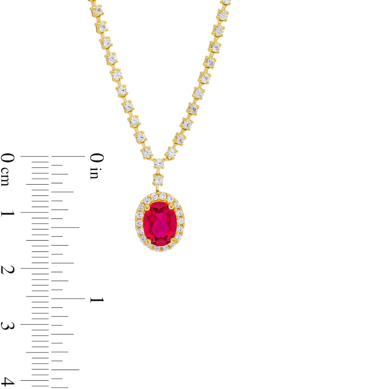 Oval Lab-Created Ruby and White Lab-Created Sapphire Frame Chain Necklace in 10K Gold - 17"