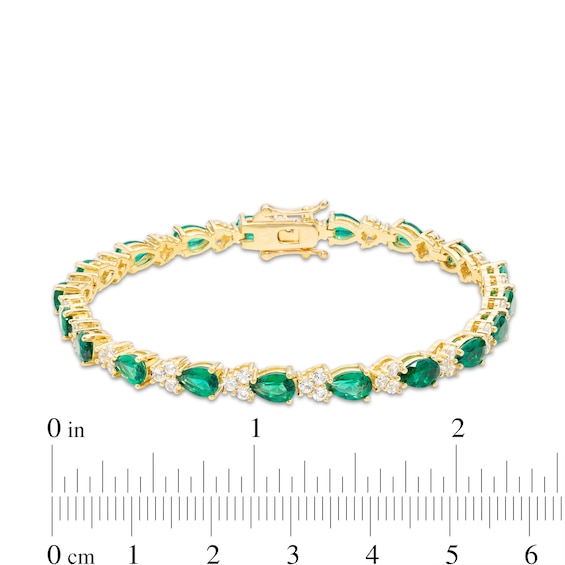 Pear-Shaped Lab-Created Emerald and White Lab-Created Sapphire Alternating Bracelet in Sterling Silver with Gold Plate