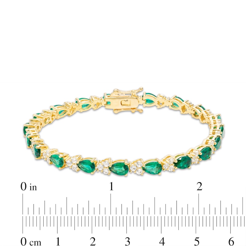 Pear-Shaped Lab-Created Emerald and White Lab-Created Sapphire Alternating Bracelet in Sterling Silver with Gold Plate