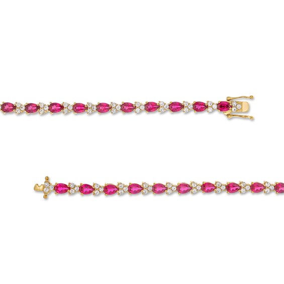 Pear-Shaped Lab-Created Ruby and White Lab-Created Sapphire Alternating Bracelet in Sterling Silver with Gold Plate