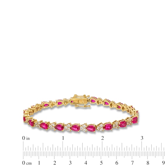 Pear-Shaped Lab-Created Ruby and White Lab-Created Sapphire Alternating Bracelet in Sterling Silver with Gold Plate