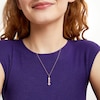 Thumbnail Image 2 of Pear-Shaped Pink and White Lab-Created Sapphire Frame Three Stone Linear Drop Pendant in 10K Rose Gold