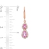 Thumbnail Image 3 of Pear-Shaped Pink and White Lab-Created Sapphire Frame Double Drop Earrings in 10K Rose Gold