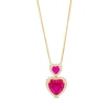 Thumbnail Image 1 of Lab-Created Ruby and White Lab-Created Sapphire Frame Double Heart Necklace in Sterling Silver with 14K Gold Plate