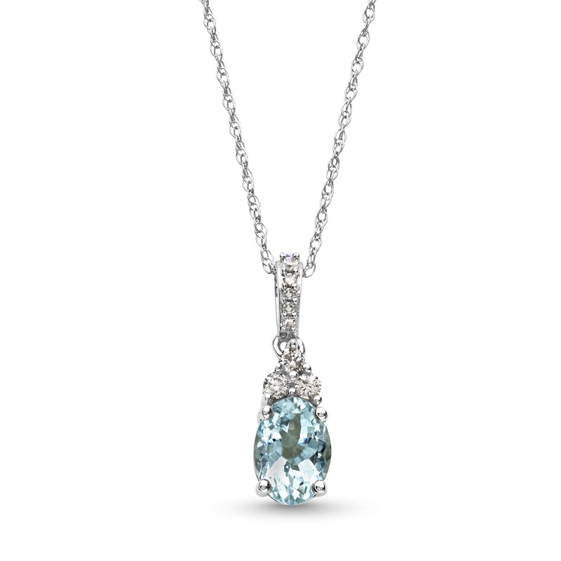 Main Image 1 of Oval Aquamarine and 1/15 CT. T.W. Diamond Pendant in 10K White Gold