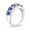 Thumbnail Image 2 of Oval Blue Lab-Created Sapphire and 1/4 CT. T.W. Diamond Column Five Stone Ring in 10K White Gold