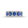 Thumbnail Image 3 of Oval Blue Lab-Created Sapphire and 1/4 CT. T.W. Diamond Column Five Stone Ring in 10K White Gold