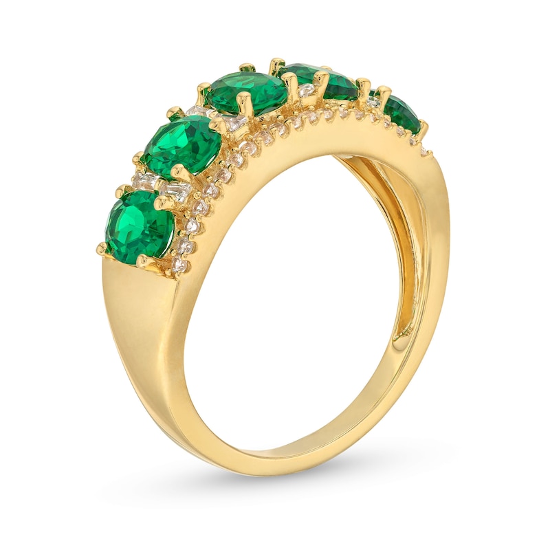 Oval Lab-Created Emerald and 1/4 CT. T.W. Diamond Column Five Stone Ring in 10K Gold