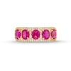 Thumbnail Image 4 of Oval Lab-Created Ruby and 1/4 CT. T.W. Diamond Column Five Stone Ring in 10K Gold