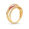 Thumbnail Image 2 of Princess-Cut Lab-Created Ruby and 1/5 CT. T.W. Diamond Criss-Cross Ring in 10K Gold