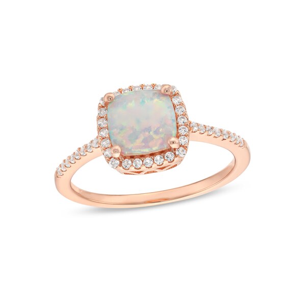 Cushion-Cut Opal and 1/5 CT. T.w. Diamond Frame Ring in 10K Rose Gold