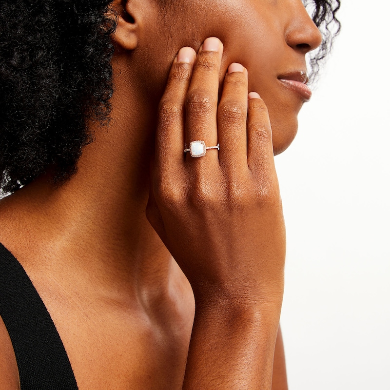 Main Image 2 of Cushion-Cut Opal and 1/5 CT. T.W. Diamond Frame Ring in 10K Rose Gold