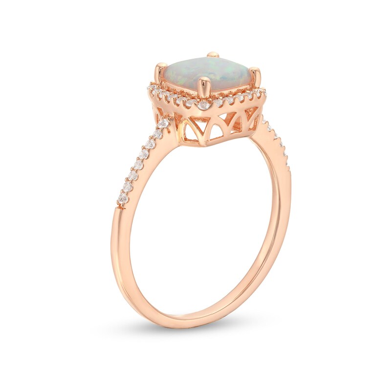 Main Image 3 of Cushion-Cut Opal and 1/5 CT. T.W. Diamond Frame Ring in 10K Rose Gold