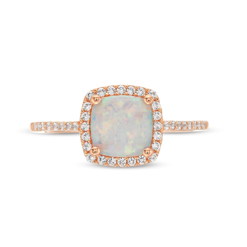 Main Image 4 of Cushion-Cut Opal and 1/5 CT. T.W. Diamond Frame Ring in 10K Rose Gold