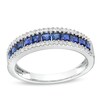 Thumbnail Image 1 of Princess-Cut Blue Lab-Created Sapphire and 1/4 CT. T.W. Diamond Border Triple Row Band in Sterling Silver
