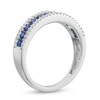 Thumbnail Image 3 of Princess-Cut Blue Lab-Created Sapphire and 1/4 CT. T.W. Diamond Border Triple Row Band in Sterling Silver