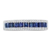 Thumbnail Image 4 of Princess-Cut Blue Lab-Created Sapphire and 1/4 CT. T.W. Diamond Border Triple Row Band in Sterling Silver