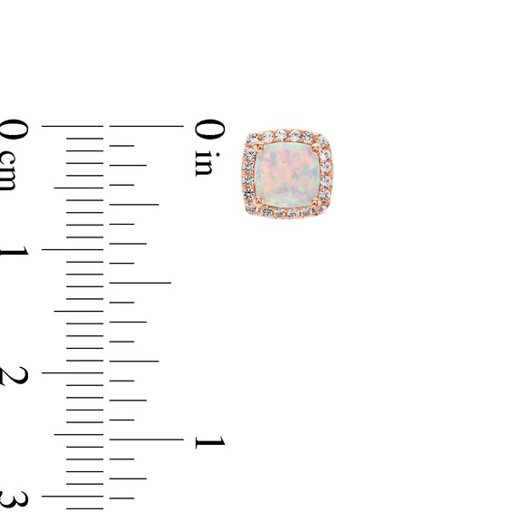 Cushion-Cut Opal and 1/6 CT. T.w. Diamond Frame Stud Earrings in 10K Rose Gold