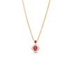 Thumbnail Image 0 of Oval and Round Certified Ruby with 1/10 CT. T.W. Diamond Flower Frame Drop Pendant in 10K Gold - 17"