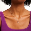 Thumbnail Image 2 of Oval and Round Certified Ruby with 1/10 CT. T.W. Diamond Flower Frame Drop Pendant in 10K Gold - 17"
