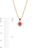 Thumbnail Image 2 of Oval and Round Certified Ruby with 1/10 CT. T.W. Diamond Flower Frame Drop Pendant in 10K Gold - 17"