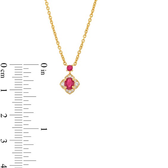 Oval and Round Certified Ruby with 1/10 CT. T.w. Diamond Flower Frame Drop Pendant in 10K Gold - 17"