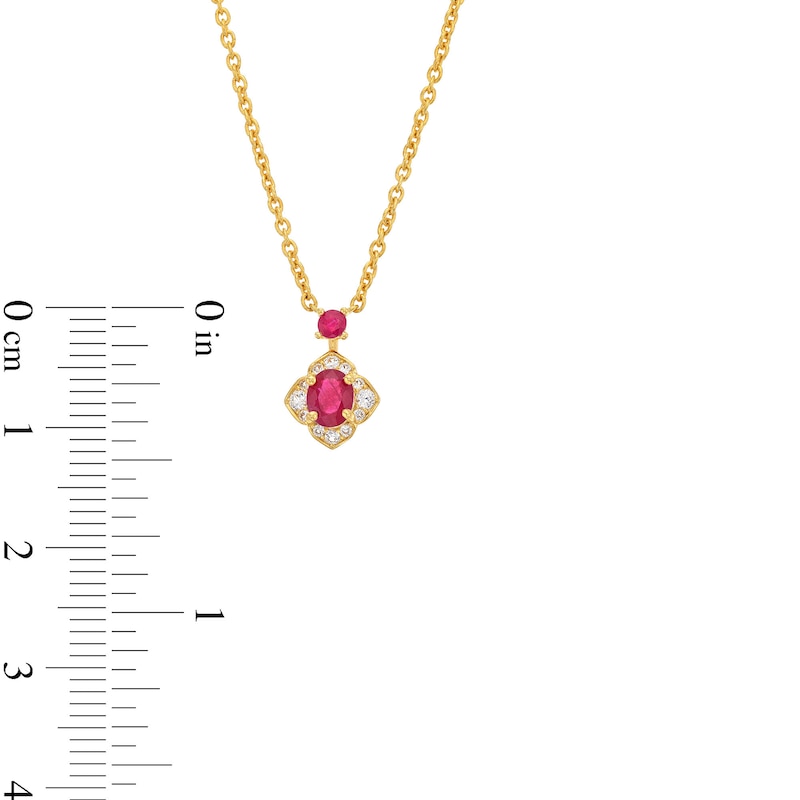 Oval and Round Certified Ruby with 1/10 CT. T.W. Diamond Flower Frame Drop Pendant in 10K Gold - 17"