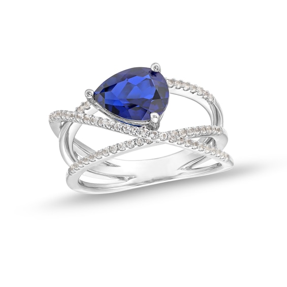 Pear-Shaped Blue and White Lab-Created Sapphire Orbit Ring in 10K White Gold