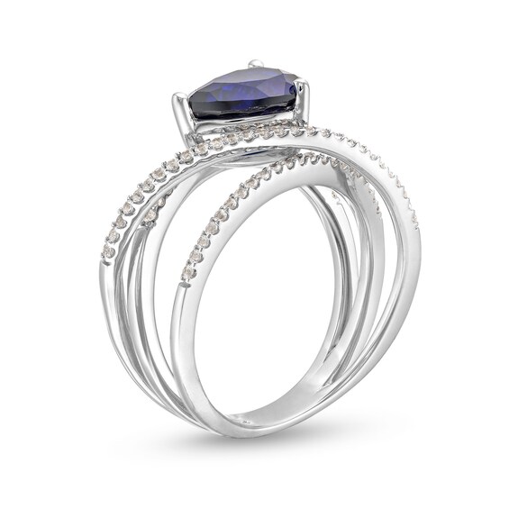 Pear-Shaped Blue and White Lab-Created Sapphire Orbit Ring in 10K White Gold