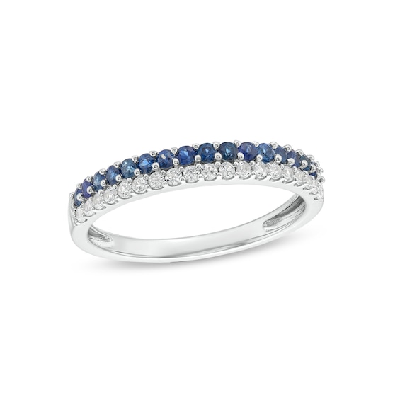 Blue Sapphire and 1/6 CT. T.w. Diamond Double Row Band in Sterling Silver