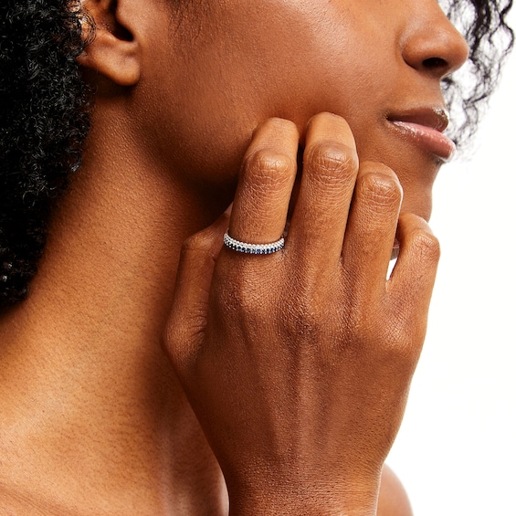 Blue Sapphire and 1/6 CT. T.w. Diamond Double Row Band in Sterling Silver