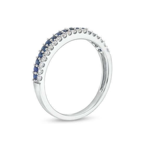 Blue Sapphire and 1/6 CT. T.w. Diamond Double Row Band in Sterling Silver