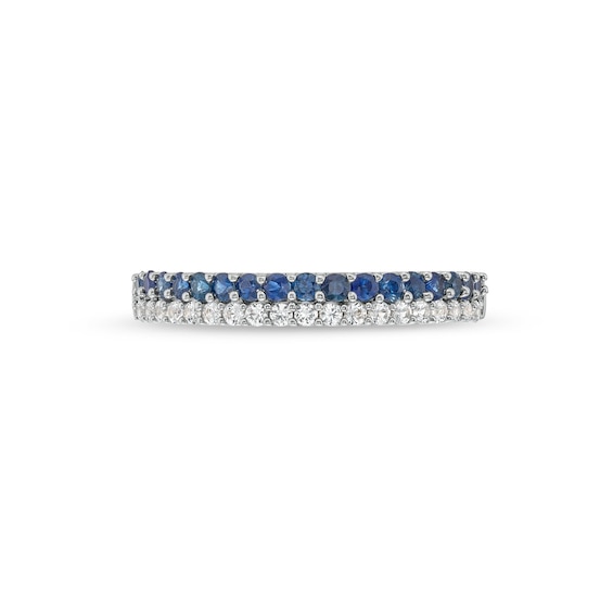 Blue Sapphire and 1/6 CT. T.w. Diamond Double Row Band in Sterling Silver