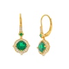 Thumbnail Image 0 of Cushion-Cut Lab-Created Emerald and 1/4 CT. T.W. Diamond Floral Drop Earrings in Sterling Silver with 14K Gold Plate