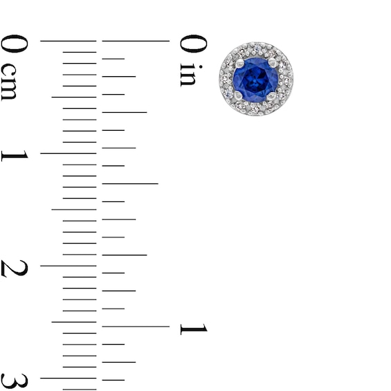 Blue Sapphire and 1/10 CT. T.w. Diamond Frame Stud Earrings in 10K White Gold