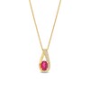 Thumbnail Image 0 of Oval Lab-Created Ruby and 1/6 CT. T.W. Diamond Teardrop Pendant in 10K Gold