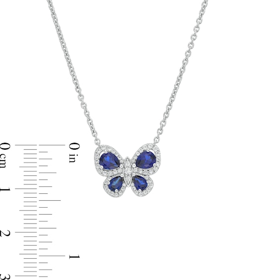 Pear-Shaped Blue Lab-Created Sapphire and 1/4 CT. T.w. Diamond Butterfly Necklace in Sterling Silver - 17"