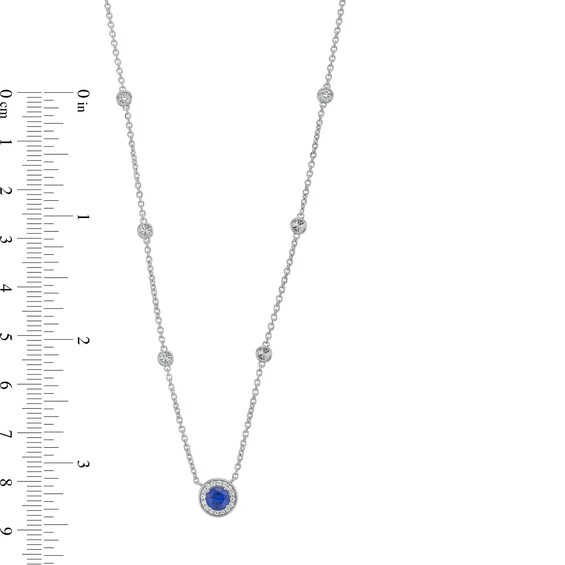 Blue Sapphire and 1/8 CT. T.w. Diamond Frame Station Necklace in Sterling Silver - 17"
