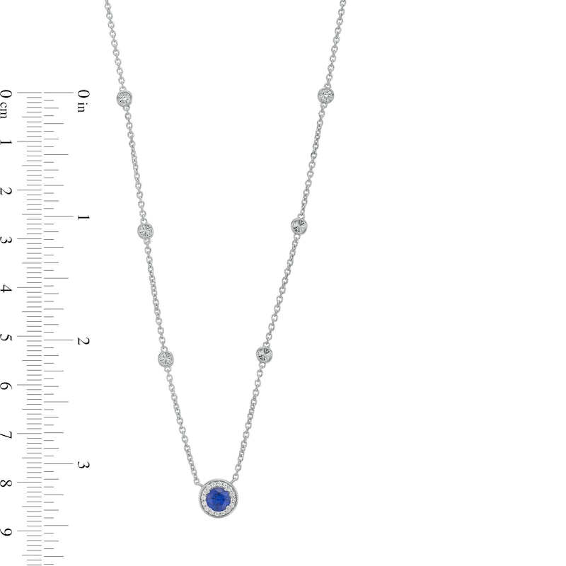 Main Image 3 of Blue Sapphire and 1/8 CT. T.W. Diamond Frame Station Necklace in Sterling Silver - 17"