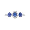 Thumbnail Image 4 of Oval Blue Lab-Created Sapphire and 1/8 CT. T.W. Diamond Starburst Frame Three Stone Ring in 10K White Gold