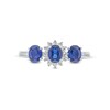 Thumbnail Image 3 of Oval Blue Lab-Created Sapphire and 1/8 CT. T.W. Diamond Starburst Frame Three Stone Ring in 10K White Gold