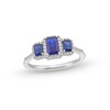 Thumbnail Image 0 of Emerald-Cut Blue Lab-Created Sapphire and 1/4 CT. T.W. Diamond Frame Three Stone Ring in 10K White Gold